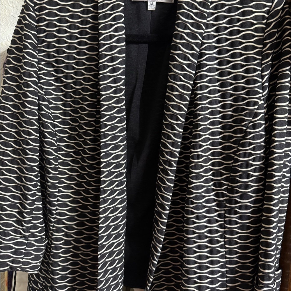 Kasper Black and White Geometric Cardigan Sweater